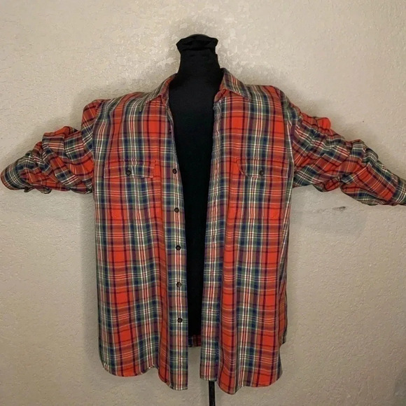 GH Bass & Co Men’s red plaid long sleeve button down shirt sz L - Picture 2 of 6